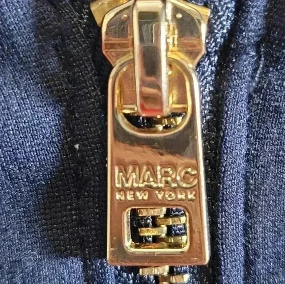 Marc NY Andrew Marc Knit Moto Navy Jacket Size Medium - Picture 7 of 12